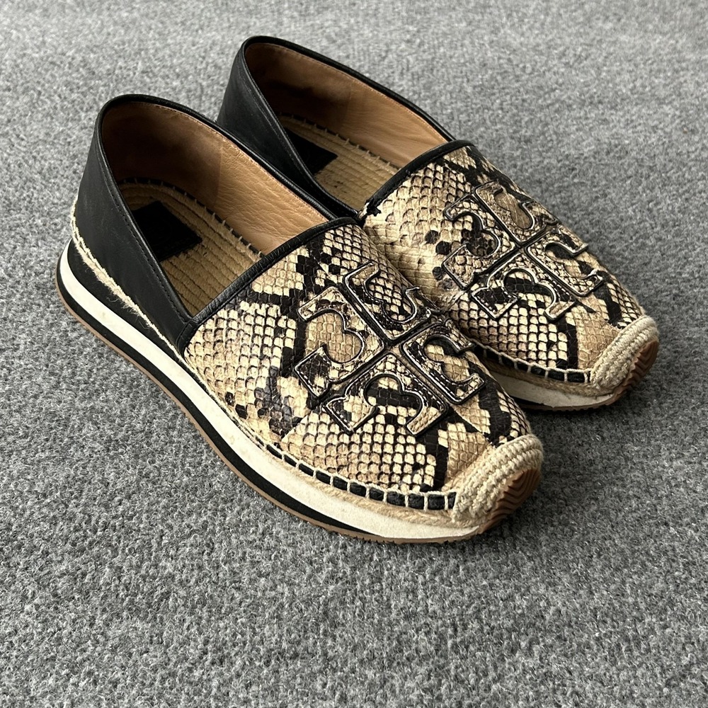 Tory Burch Espadrille Loafers Snake Print Leather Slip On Women's 10